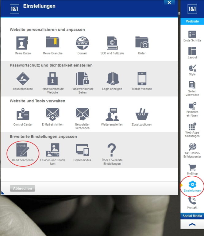 Analytics Einbindung 1Und1
